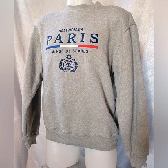 Balenciaga Gray Crewneck with Blue and Red Details - Picture 5 of 14